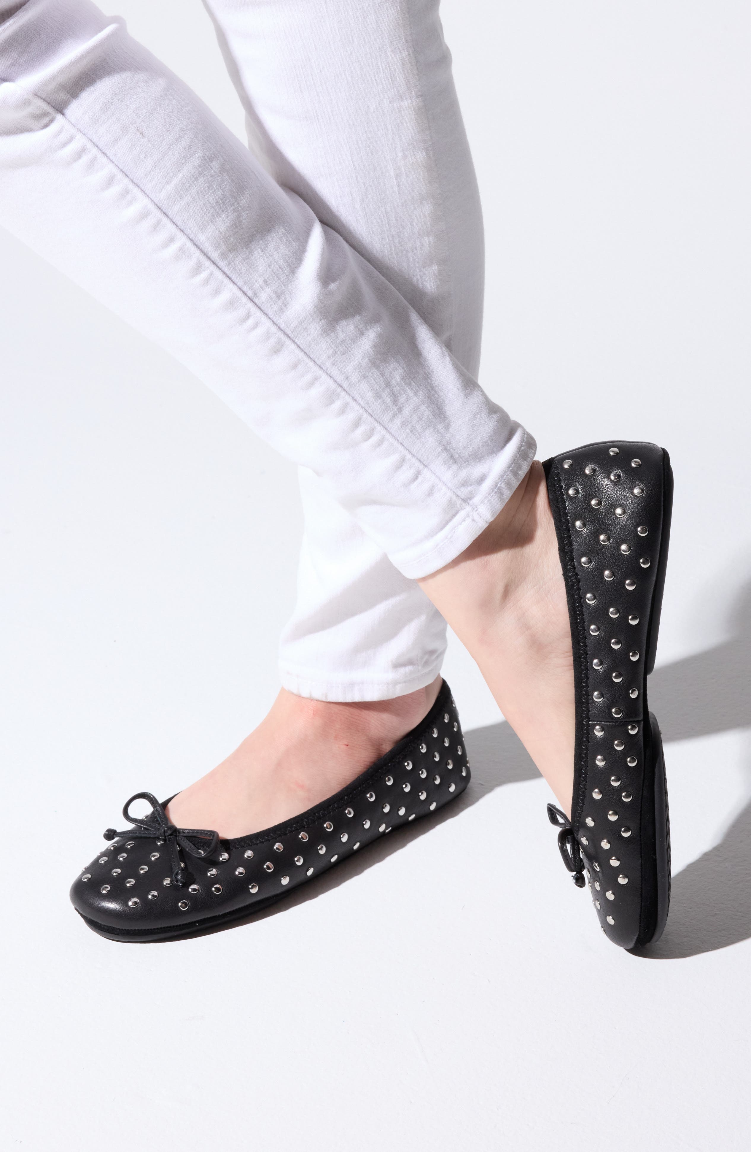 Yosi Samra Stella Stud Ballet Flat, Alternate, color, Black
