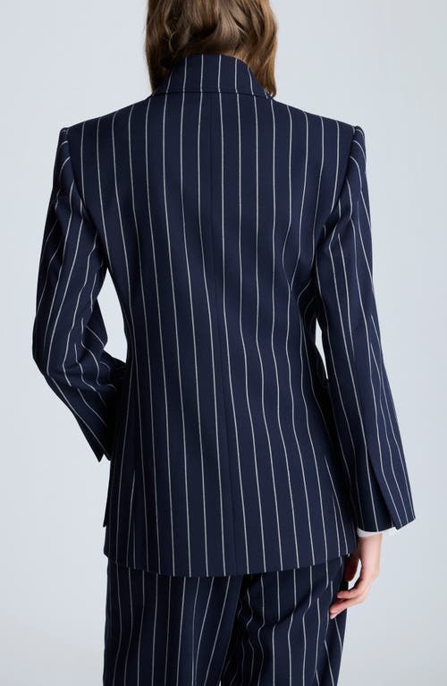 Kenneth Cole Women's Pinstriped Double-breasted Jacket In Dark Navy/pure White