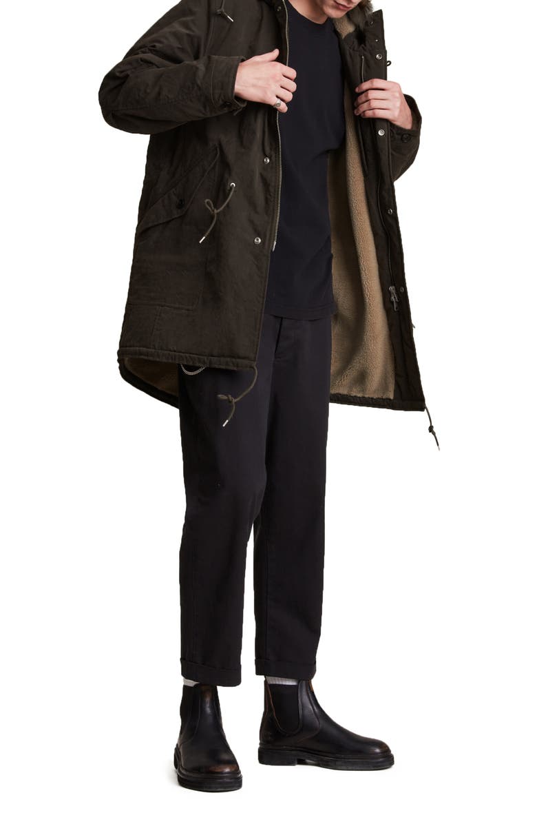 AllSaints Coln Fleece Lined Waxed Parka with Faux Fur Trim, Alternate, color, 