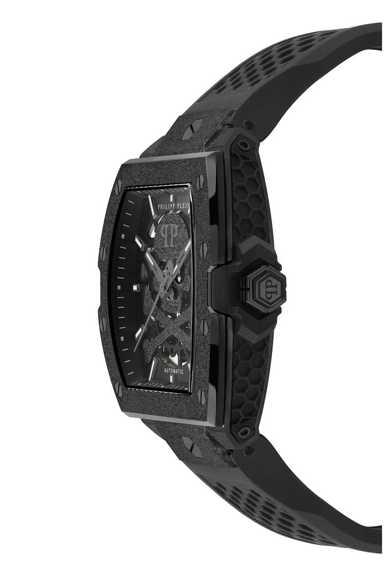 The $keleton Frosted Silicone Strap Watch, 44mm, Alternate, color, IP BLACK