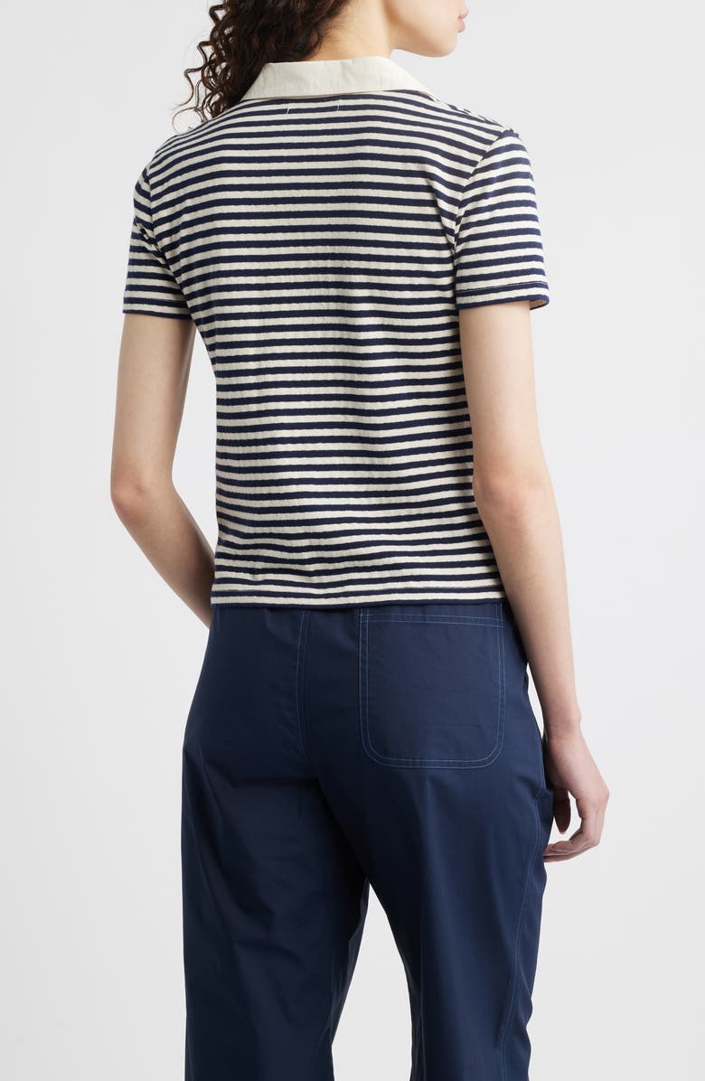 Wyeth Adam Stripe Stretch Cotton Polo, Alternate, color, Ecru/ Navy