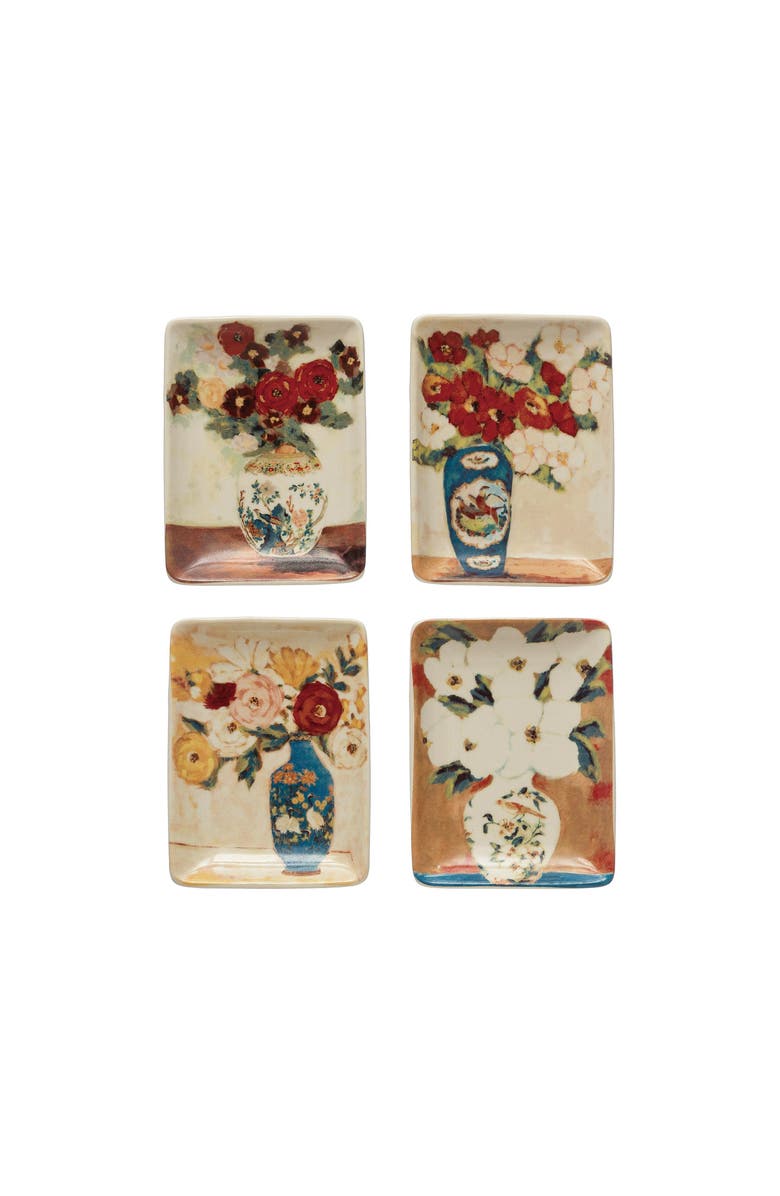 Storied Home Stoneware Dish with Flowers in Vase, Set of 4, Main, color, Cream