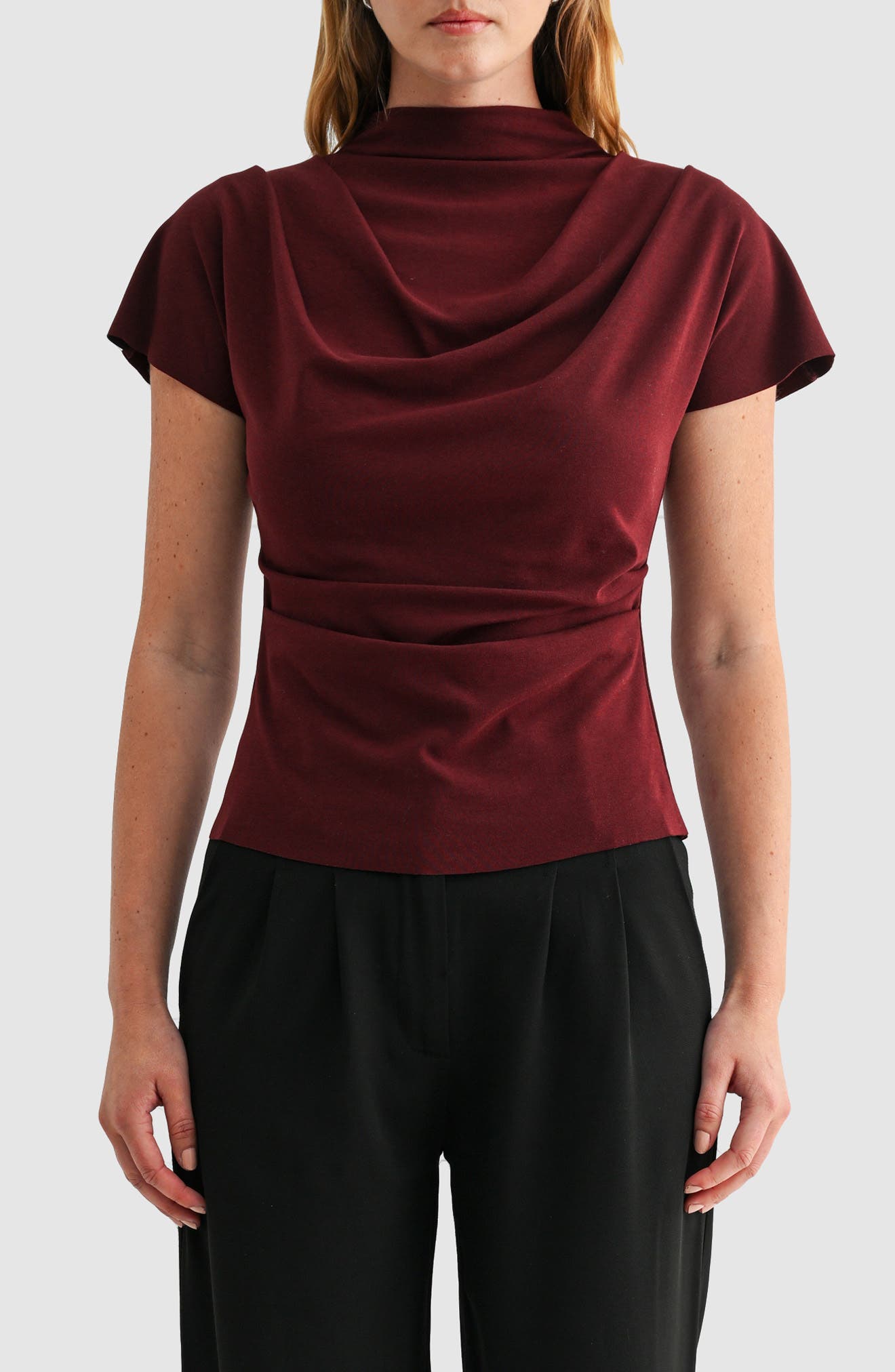 Draped Neck Ruched Top