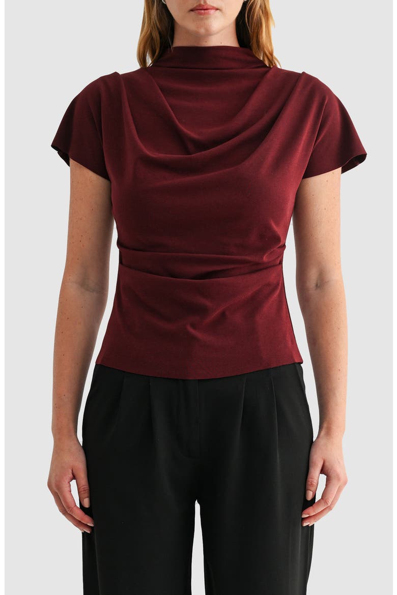 Draped Neck Ruched Top, Main, color, BURGUNDY