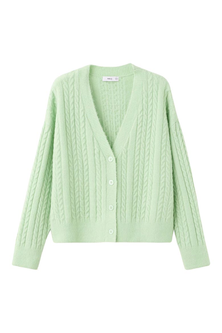 Cable V-Neck Cardigan, Alternate, color, PASTEL GREEN