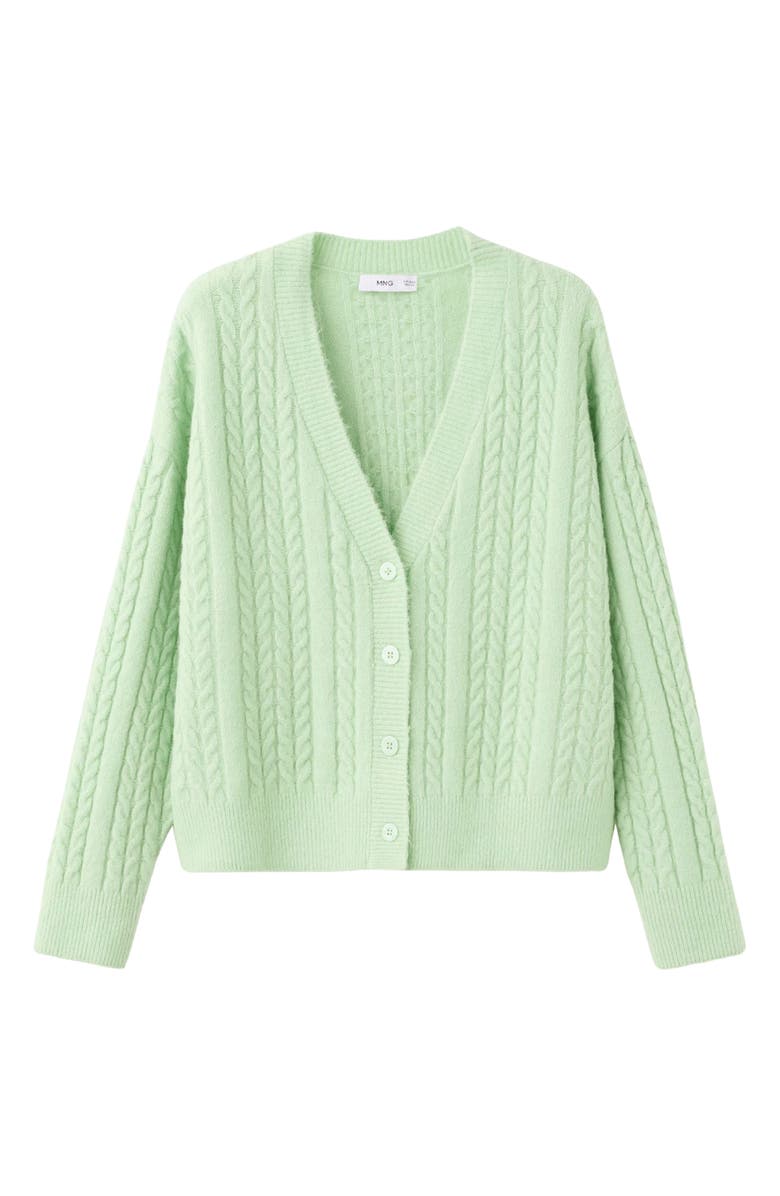 MANGO Cable V-Neck Cardigan, Alternate, color, Pastel Green