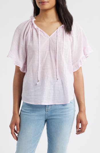 Beachlunchlounge Veronique Ruffle Tie Neck Top