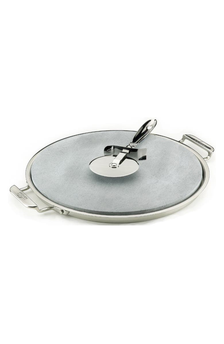All-Clad Pizza Stone with Serving Tray and Rotary Cutter, Main, color, Stainless Steel