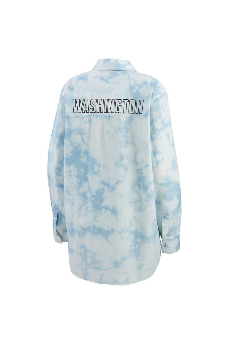 Women's WEAR by Erin Andrews White Washington Capitals Oversized Tie-Dye Button-Up Denim Shirt, Alternate, color, White