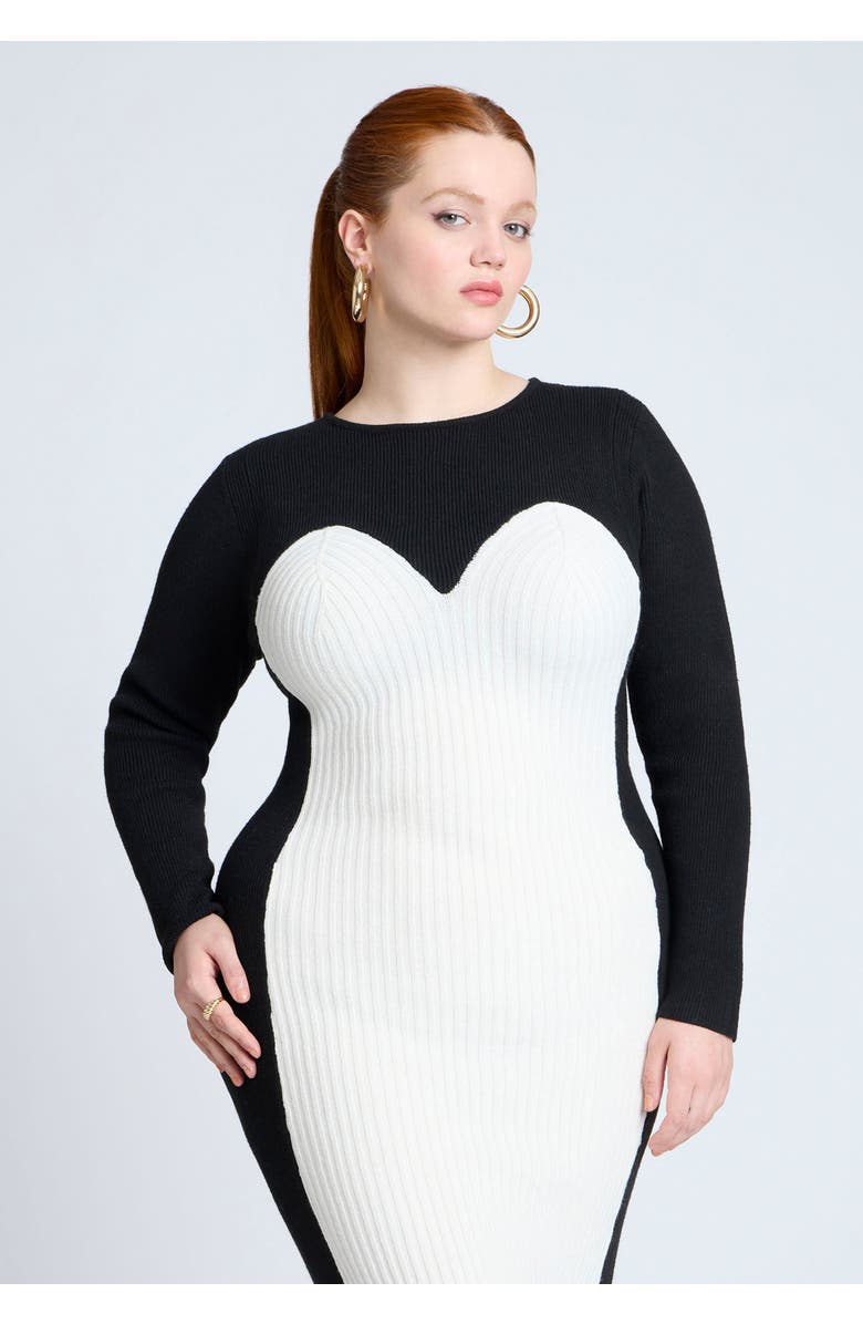 ELOQUII Maxi Sweater Dress With Colorblocked, Alternate, color, Black And White