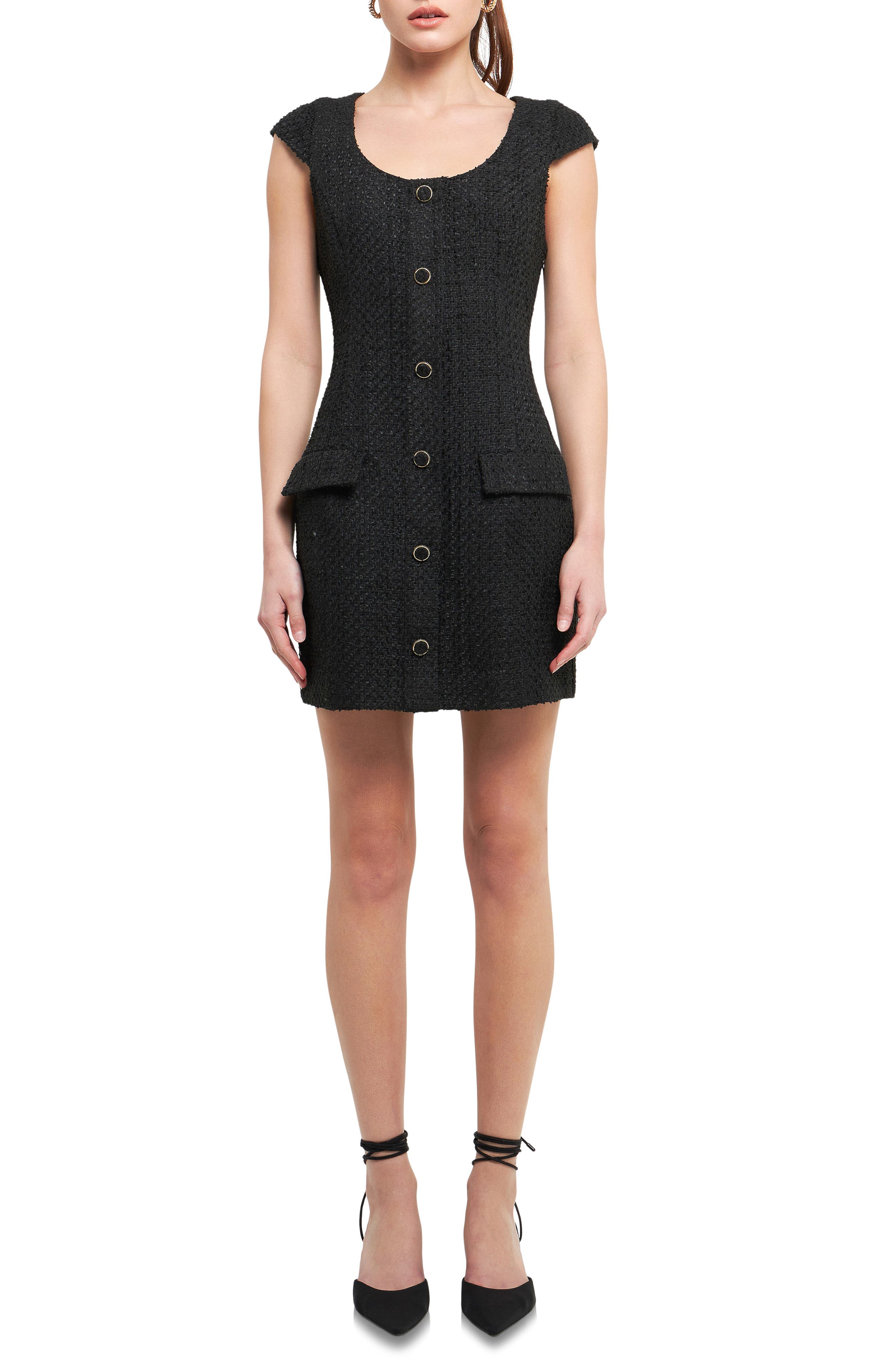 Scoop Neck Tweed Sheath Minidress
