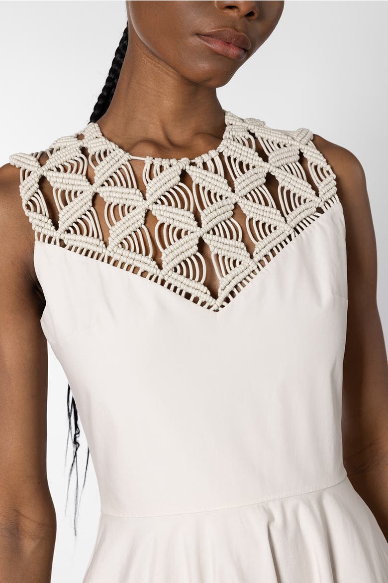Helin Cotton Macrame Detail Dress, Alternate, color, Dusty White
