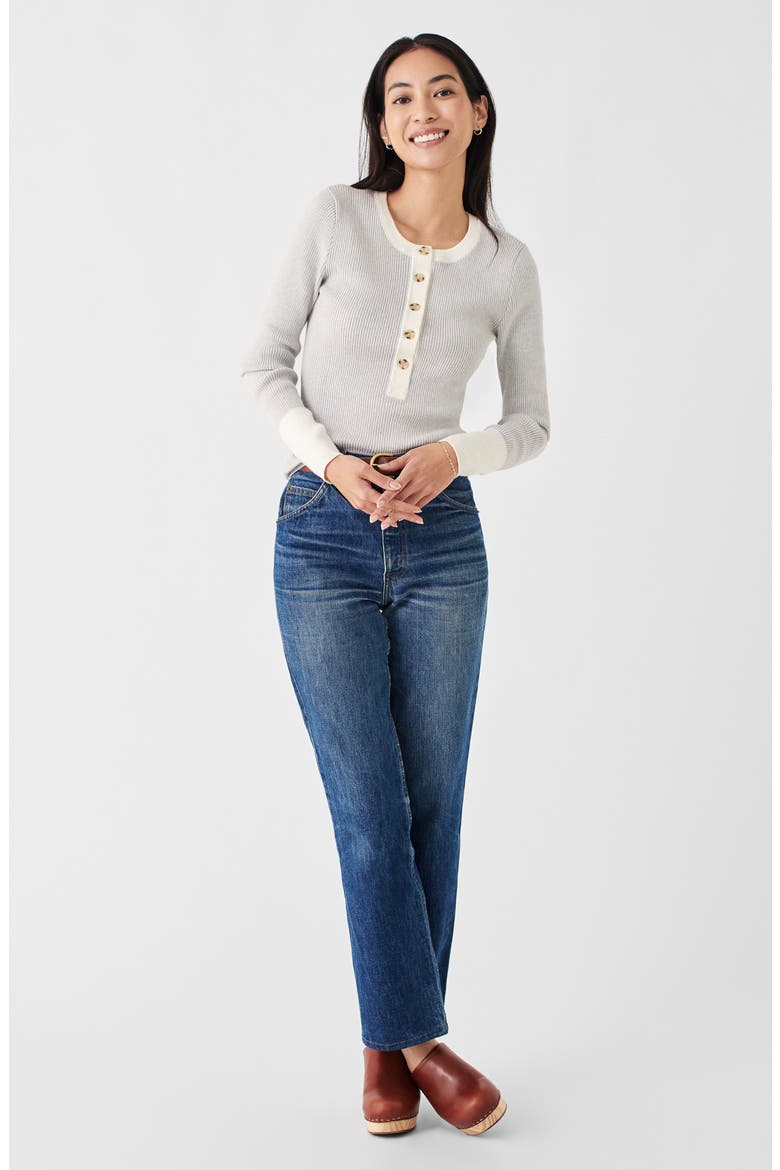 Mikki Organic Cotton & Cashmere Henley Sweater, Alternate, color, NEUTRAL COLORBLOCK