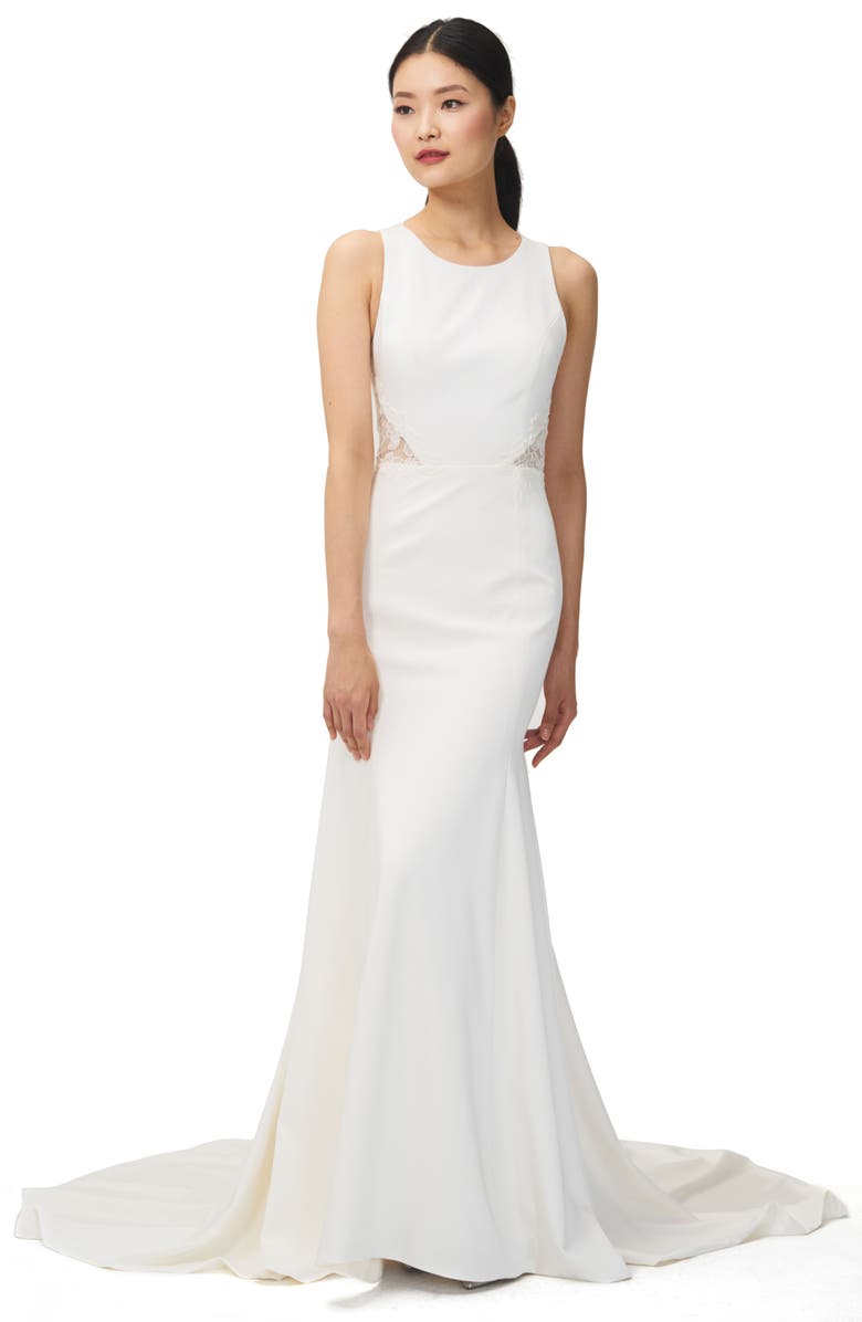 Jenny by Jenny Yoo Reid Lace & Crepe Trumpet Gown, Main, color, 