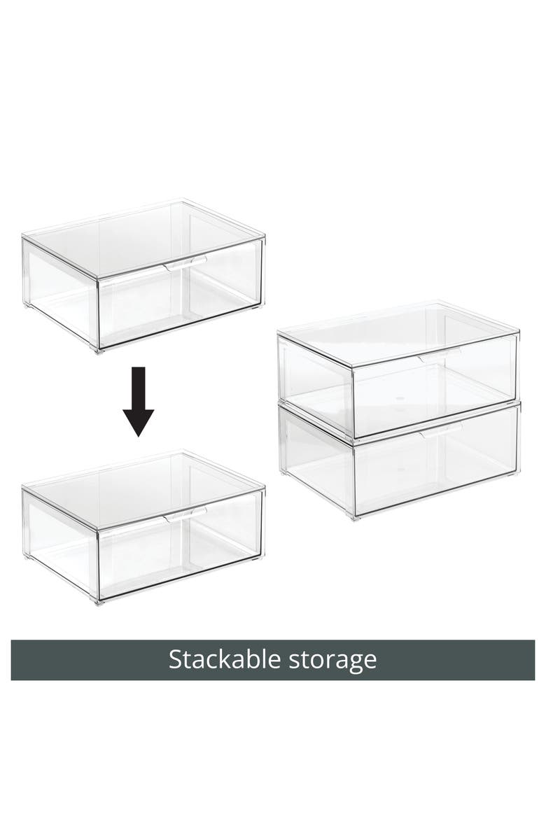 mDesign Plastic Stacking Closet Storage Organizer Bin with Drawer, 4 Pack, Clear, Alternate, color, Clear