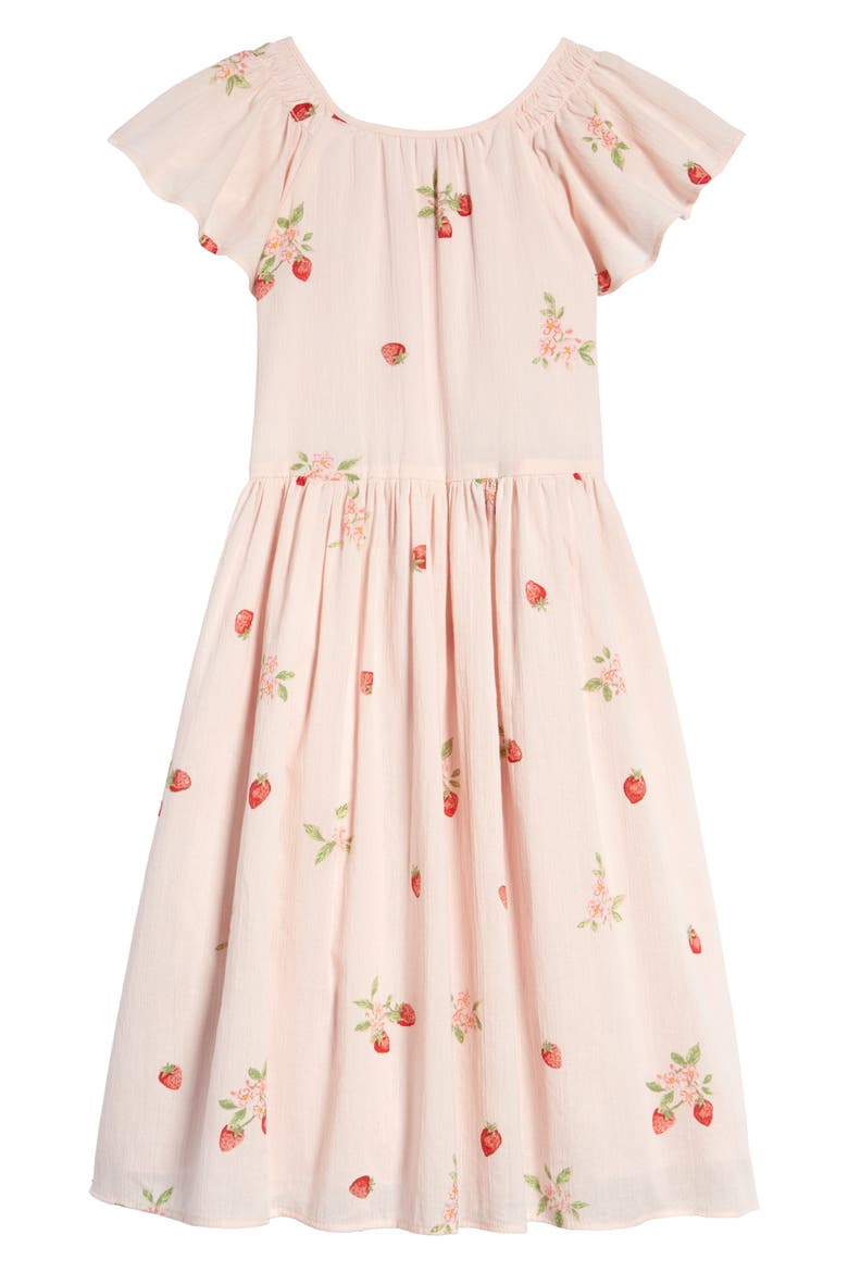 Print Flutter Sleeve Dress, Main, color, PINK ROSEWATER STRAWBERRY