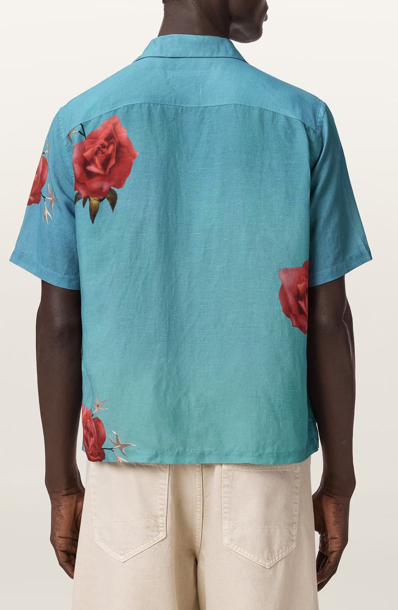 AllSaints Fazed Floral Button-Up Camp Shirt, Alternate, color, Anker Blue