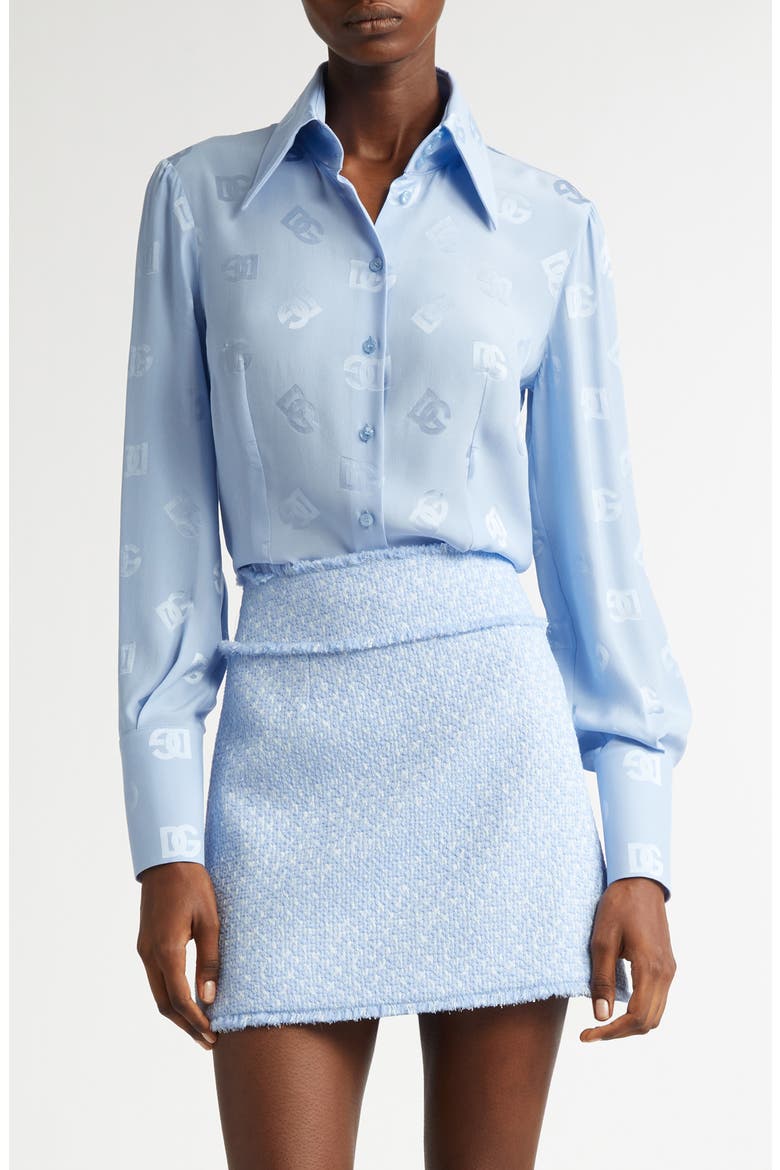 Logo Jacquard Silk Button-Up Shirt, Main, color, F3981 GLICINE VIOLA CHIARI