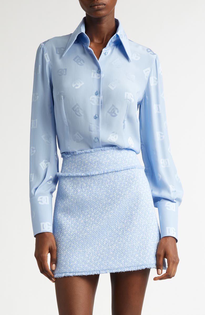 Dolce&Gabbana Logo Jacquard Silk Button-Up Shirt, Main, color, F3981 Glicine Viola Chiari