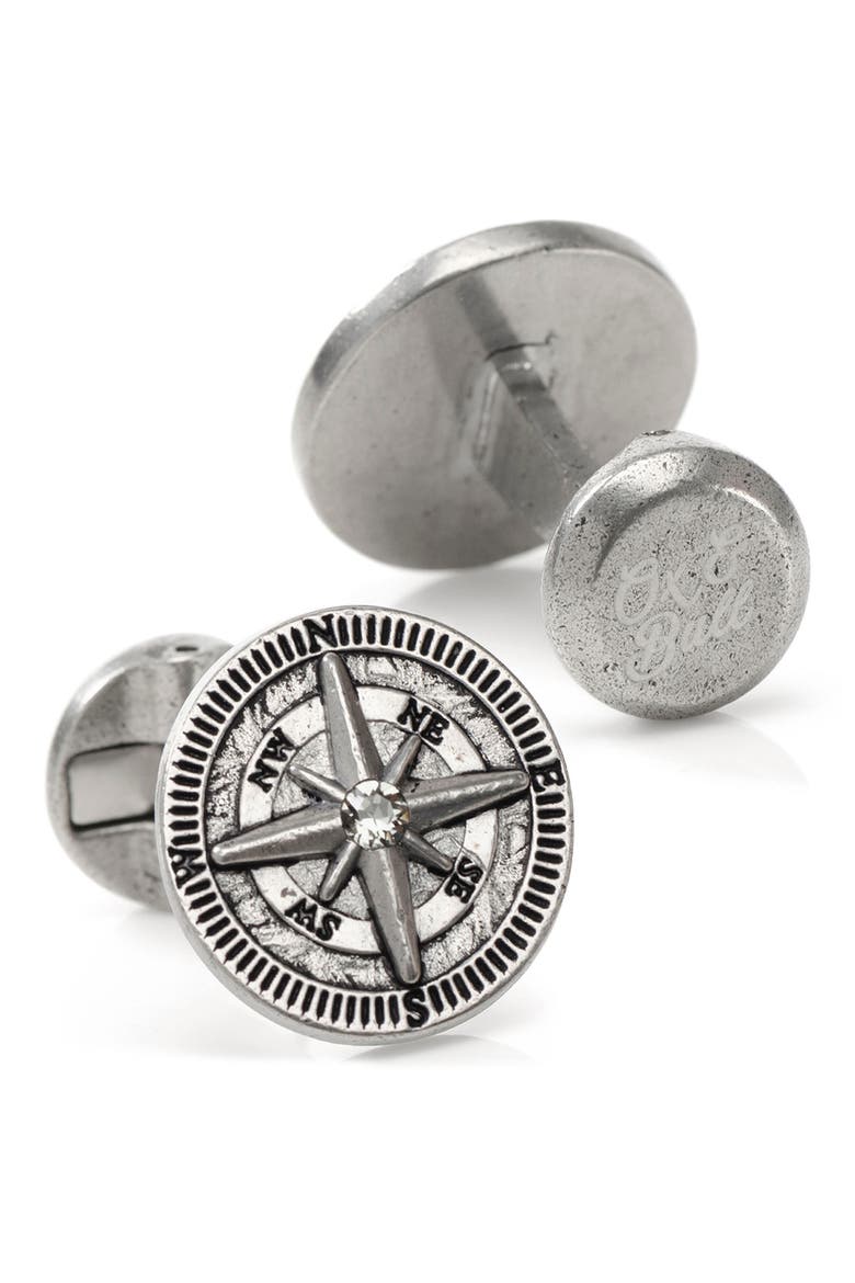 Compass Stainless Steel Cuff Links, Alternate, color, SILVER