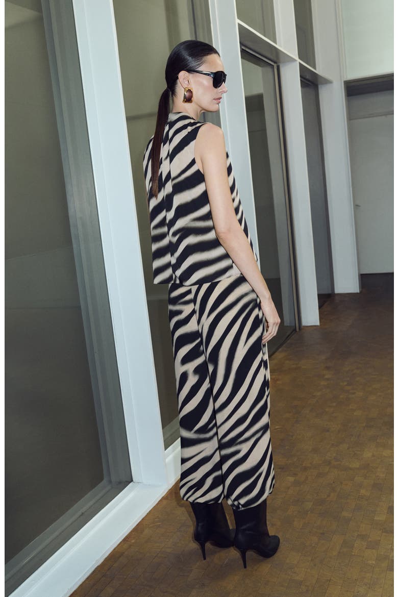 Zebra Stripe Tie Neck Top, Alternate, color, BLACK