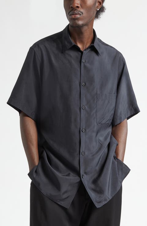 Big Short Sleeve Cupro Taffeta Button-Up Shirt