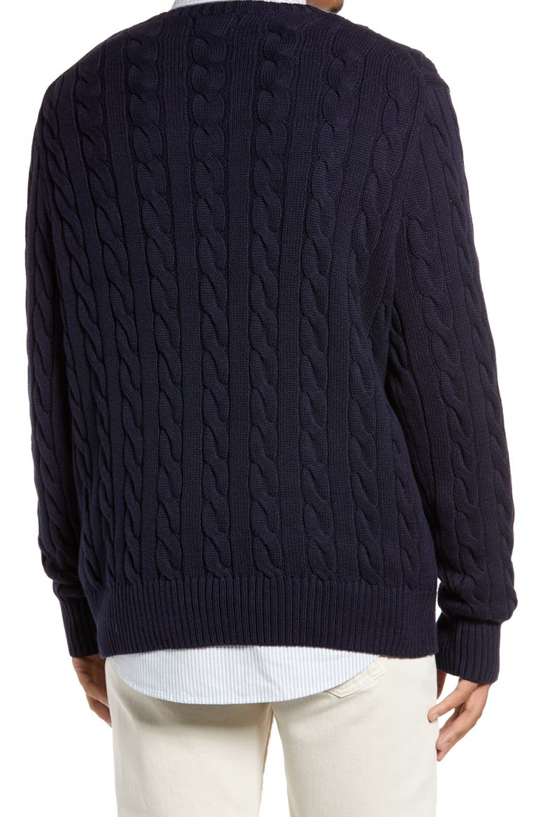 Cable Knit Cotton Crewneck Sweater, Alternate, color, BLUE
