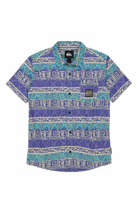 Quiksilver Kids' Global Heat Stripe Short Sleeve Cotton Button-Up Shirt