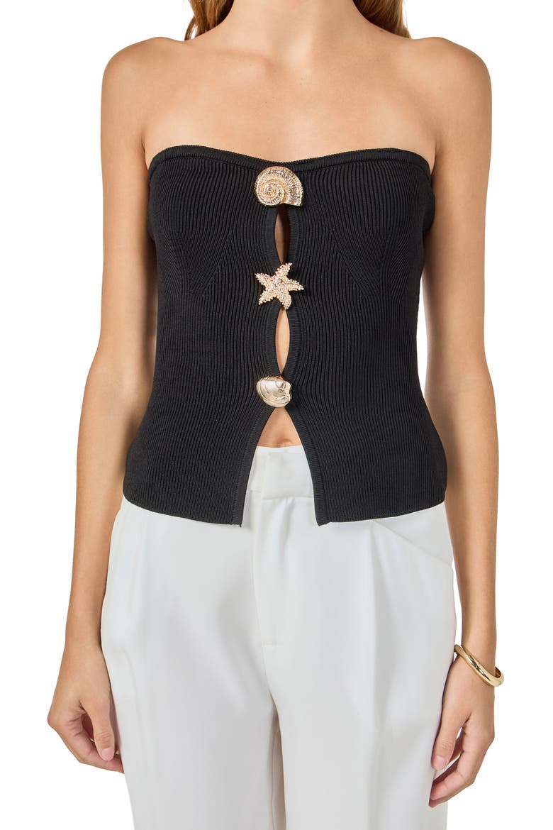 Seashell Trim Knit Tube Top, Alternate, color, BLACK