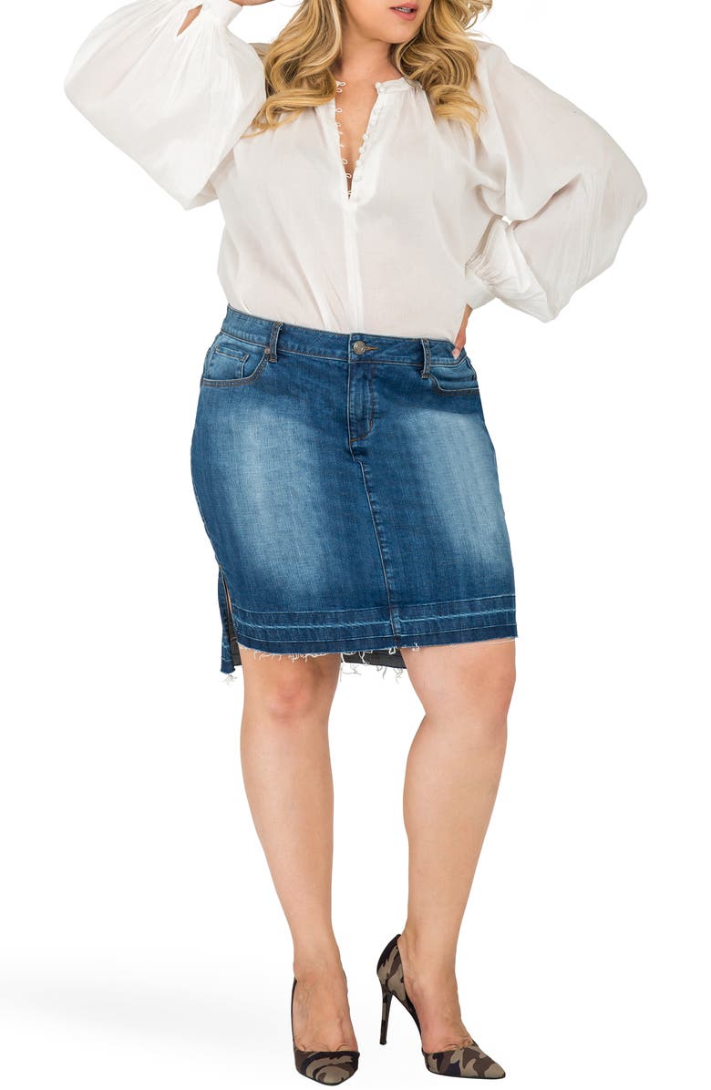 Standards & Practices Dariah Released Step Hem Denim Skirt, Alternate, color, 
