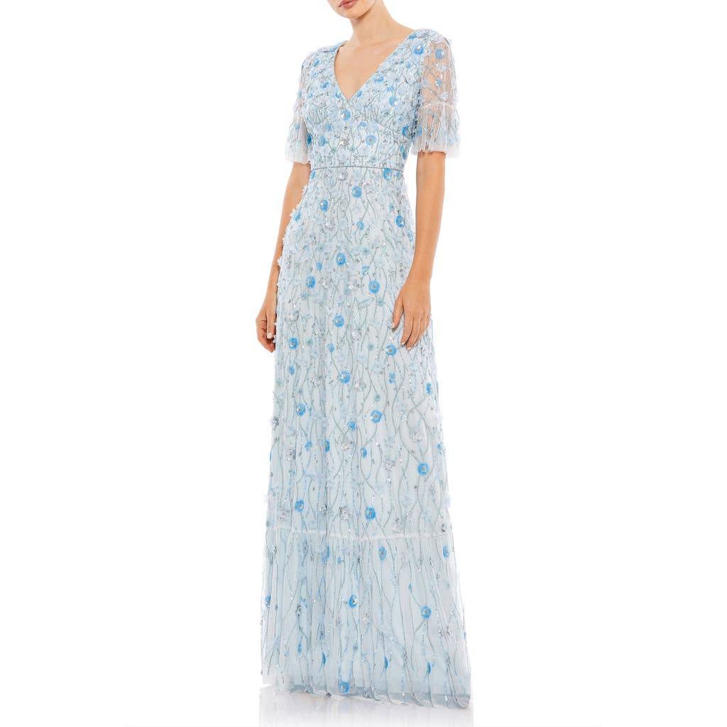 Mac Duggal Embellished Empire Ruffle Hem A-line Gown In Powder Blue