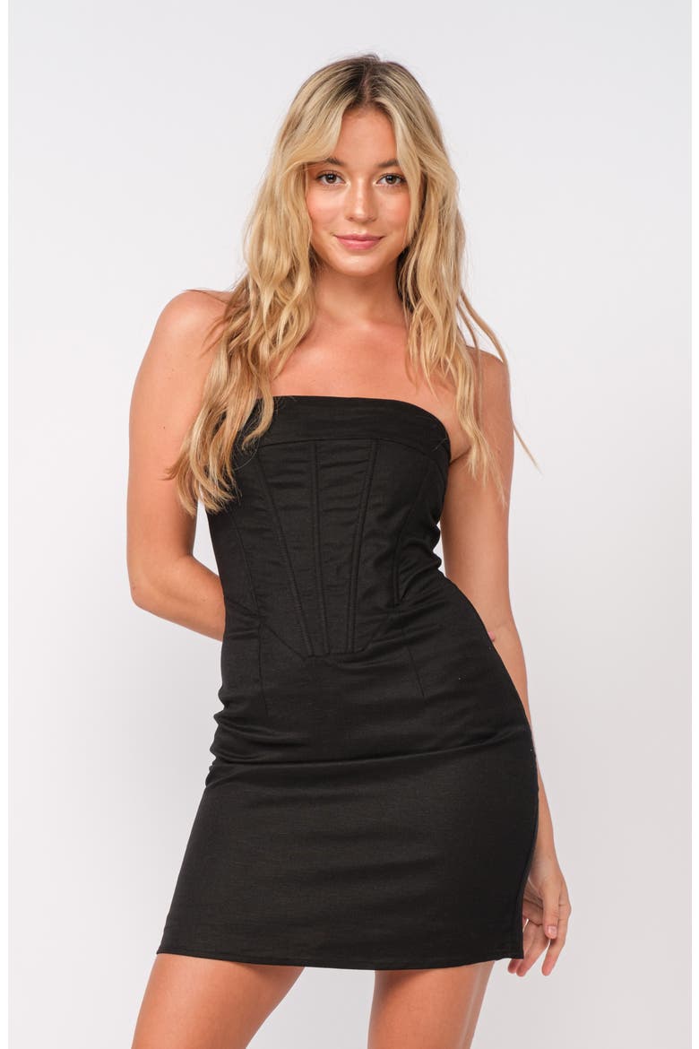 Strapless Corset Bodycon Minidress, Alternate, color, BLACK