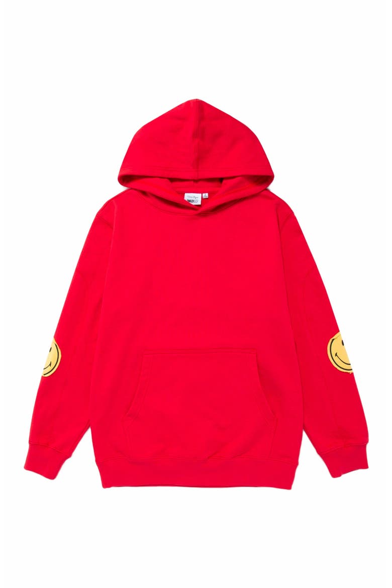 SMILEY OVERSIZED HOODIE, Alternate, color, RED