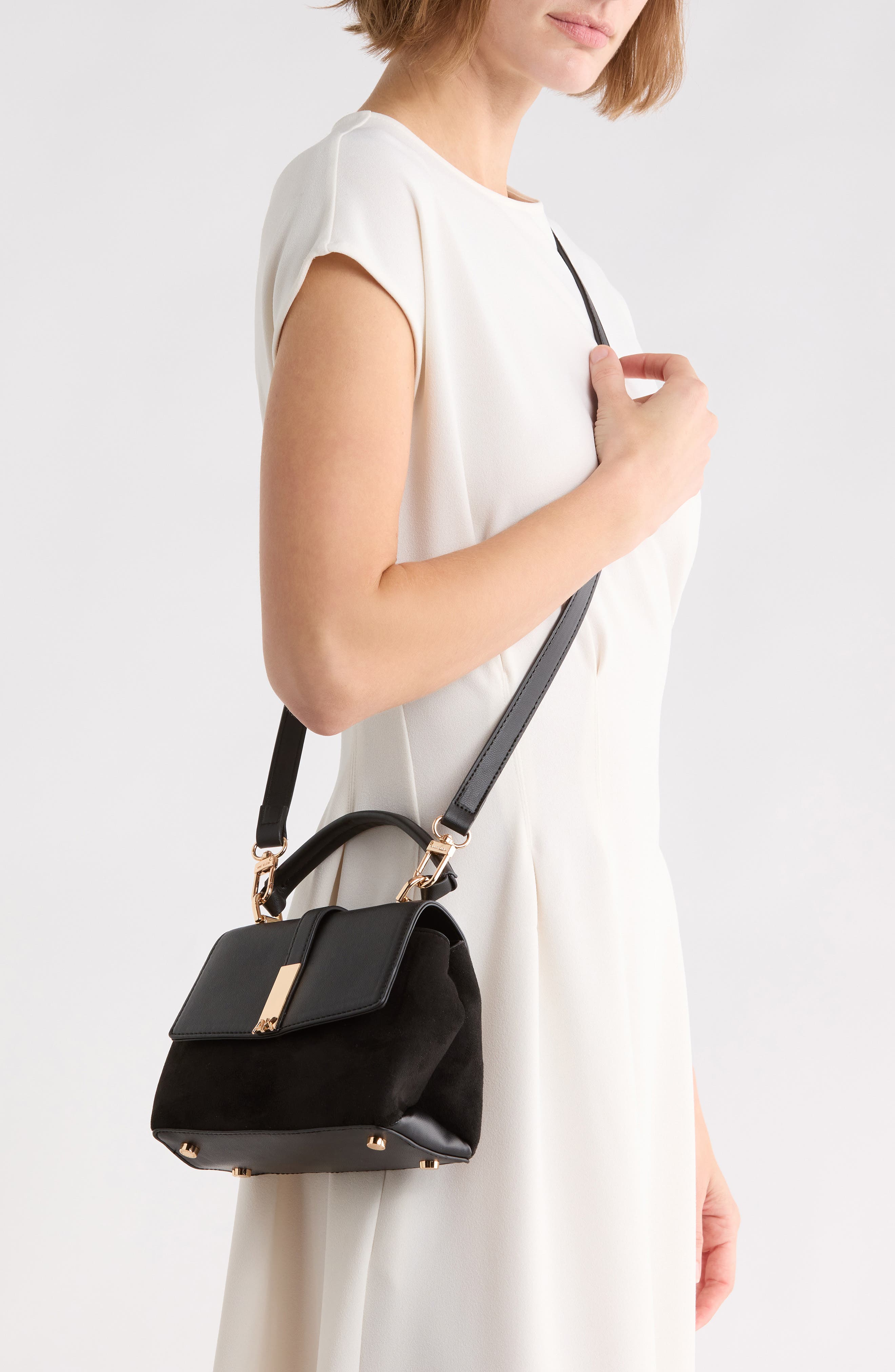 Small Faux Leather Top Handle Bag, Alternate, color, BLACK/ BLACK