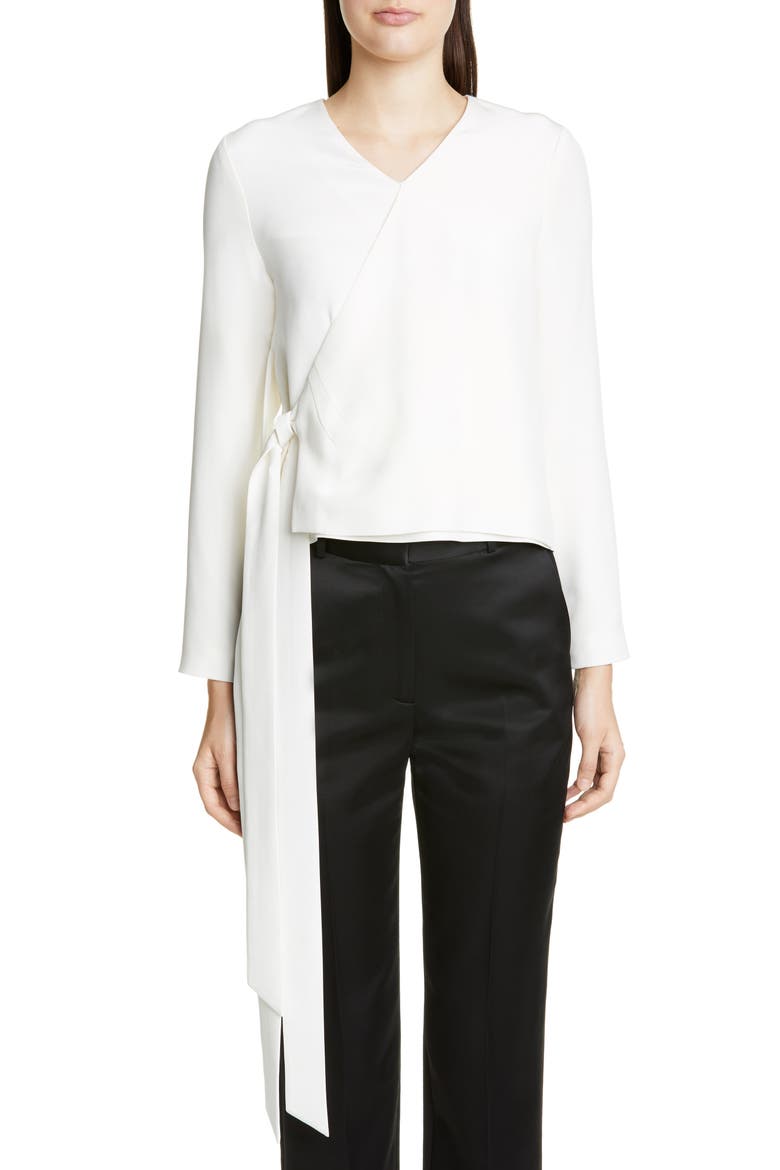 Marquis Silk Faux Wrap Top, Main, color, IVORY