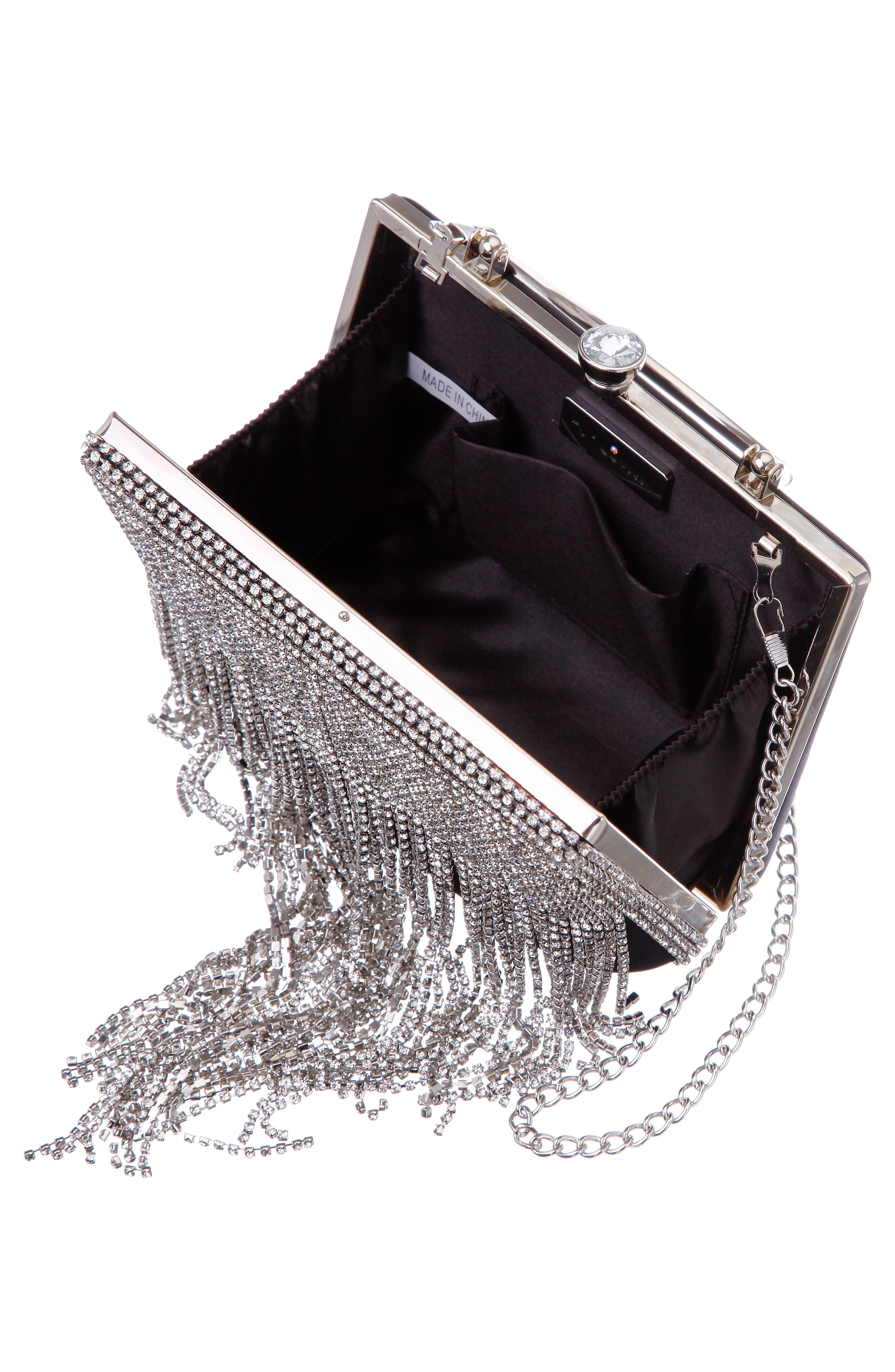 Nina Eden Top Handle Frame Clutch, Alternate, color, Silver/ Black