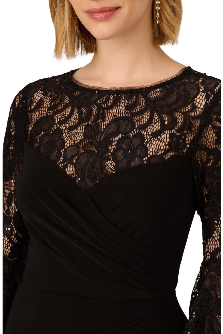 Bell Sleeve Lace & Jersey Jumpsuit, Alternate, color, BLACK