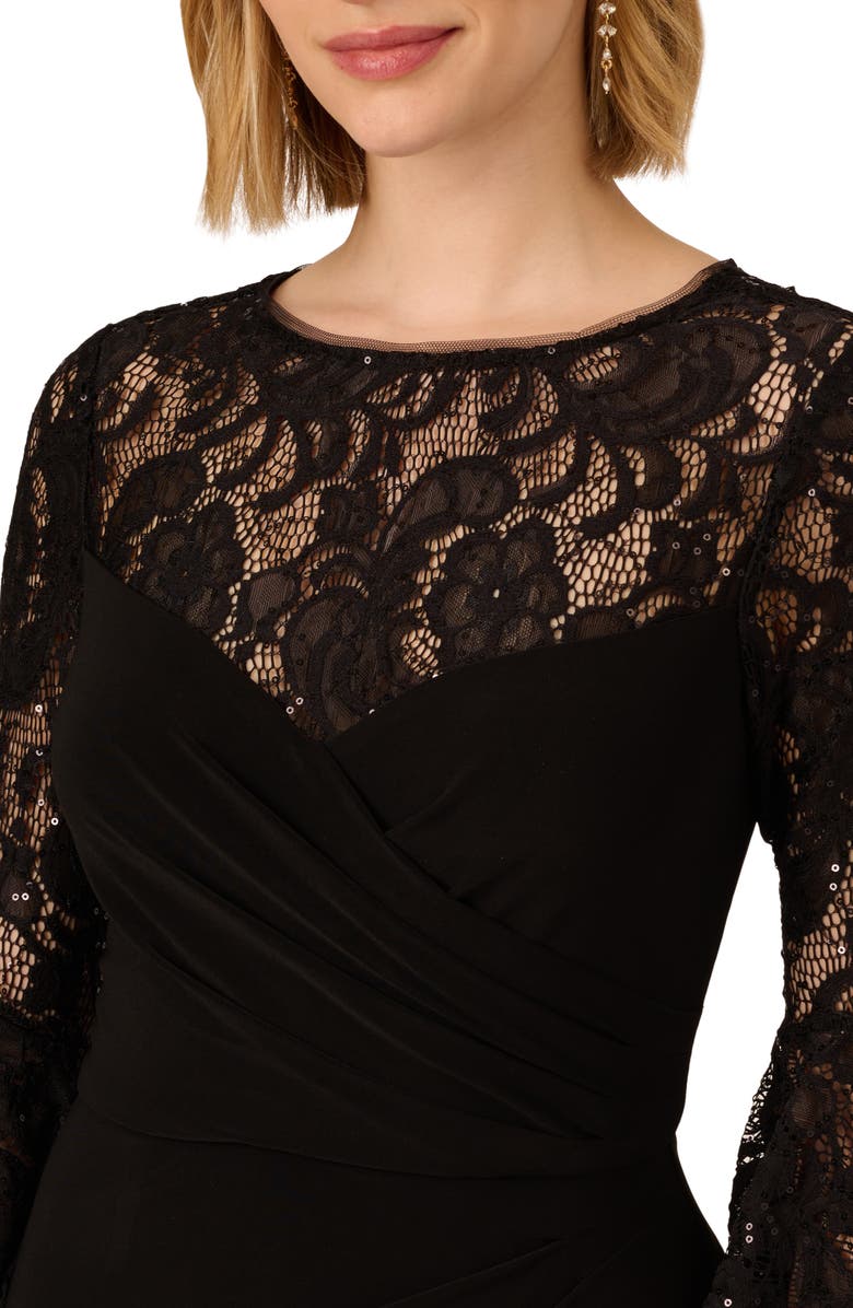 Adrianna Papell Bell Sleeve Lace & Jersey Jumpsuit, Alternate, color, 