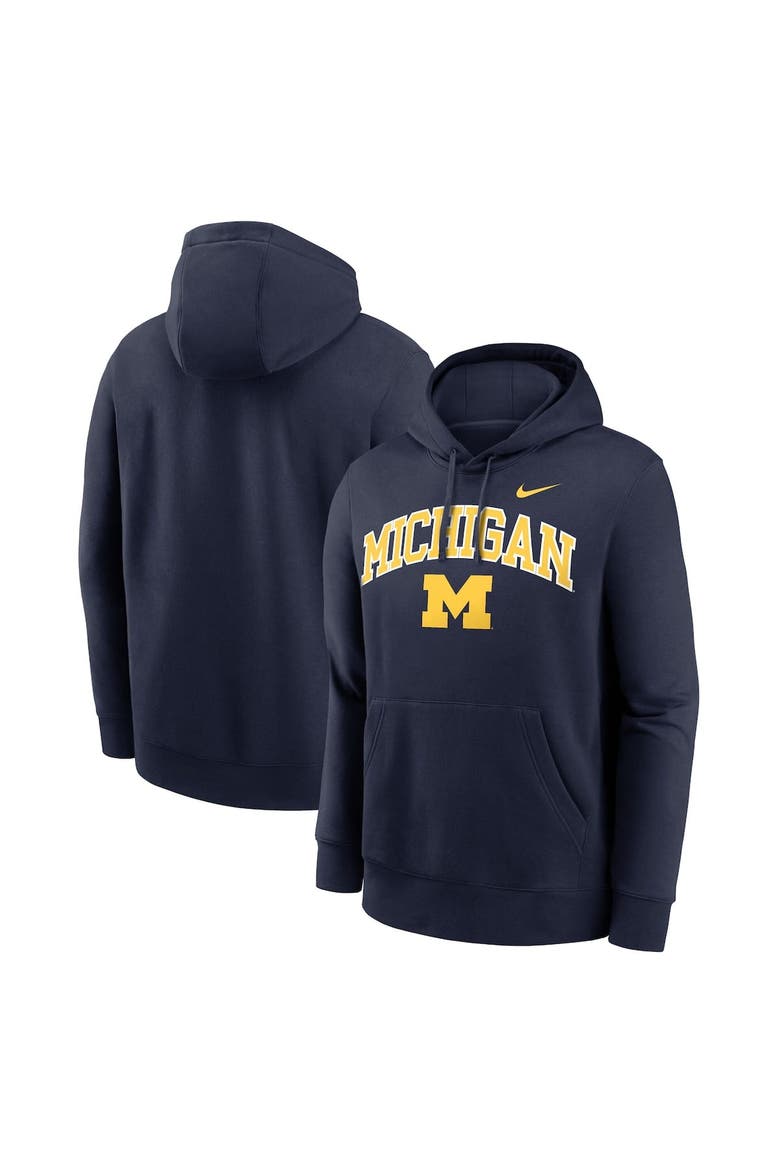 Men's Nike Navy Michigan Wolverines Club Fleece Arch Pullover Hoodie, Alternate, color, Navy