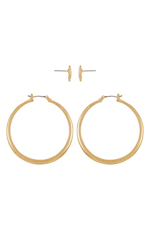 Set of 2 Stud & Hoop Earrings