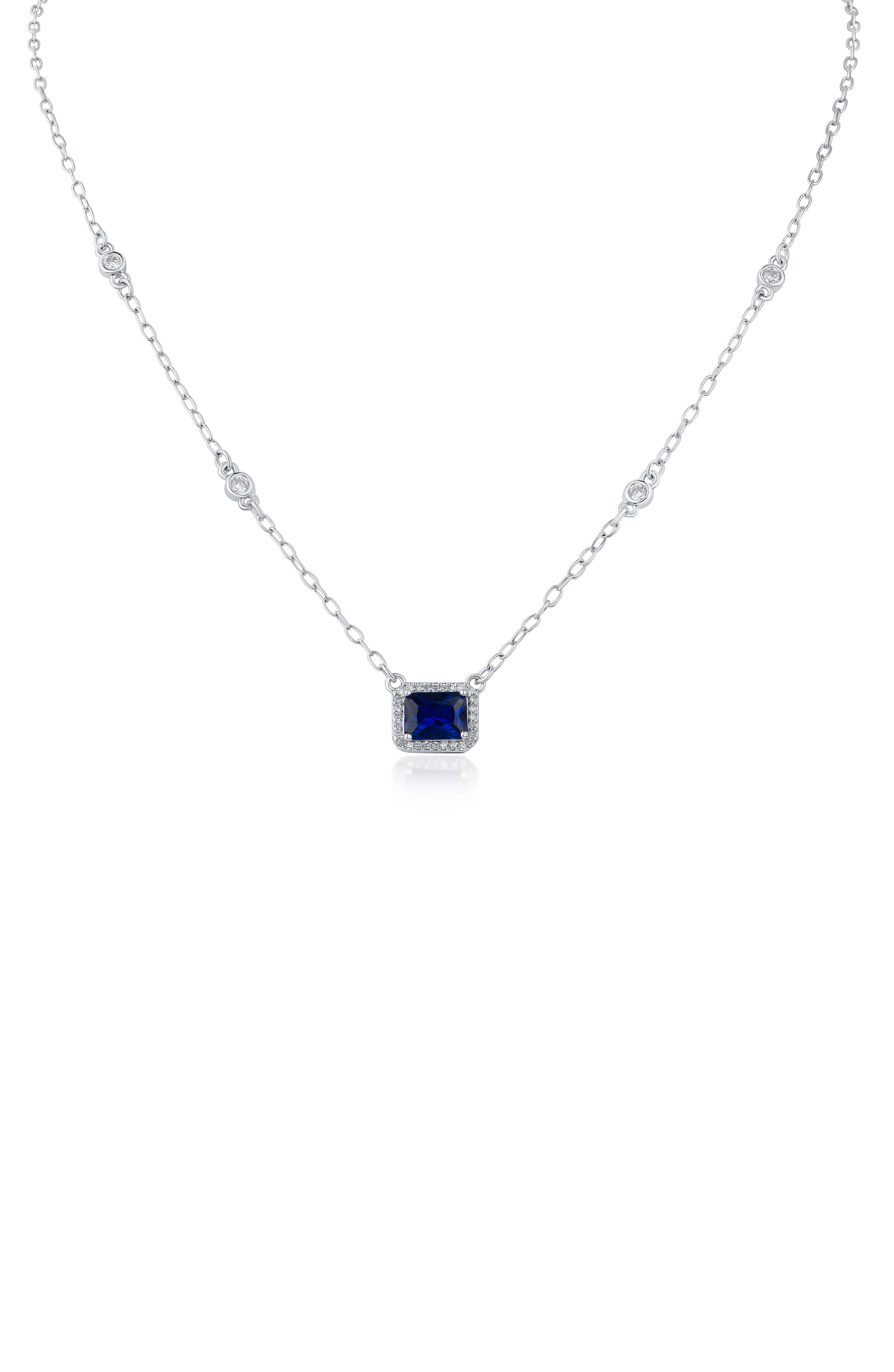 CZ by Kenneth Jay Lane CZ Halo Emerald Cut Station Chain Necklace
