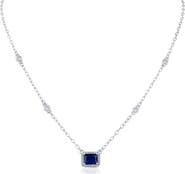 CZ Halo Emerald Cut Station Chain Necklace