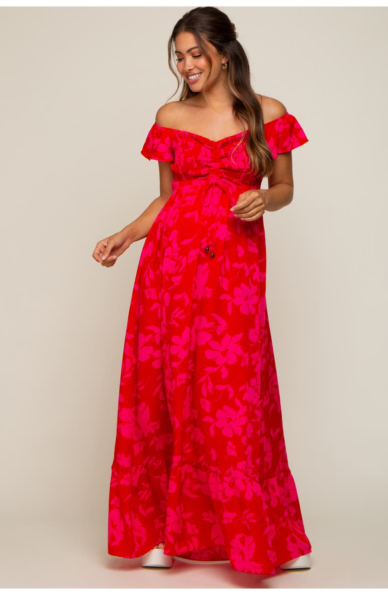 PinkBlush Floral Smocked Cinched Top Maxi Dress, Alternate, color, Red