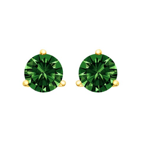 14K Gold 1.00 Cttw 3-Prong Martini Set Lab Grown Green Diamond Solitaire Stud Earrings