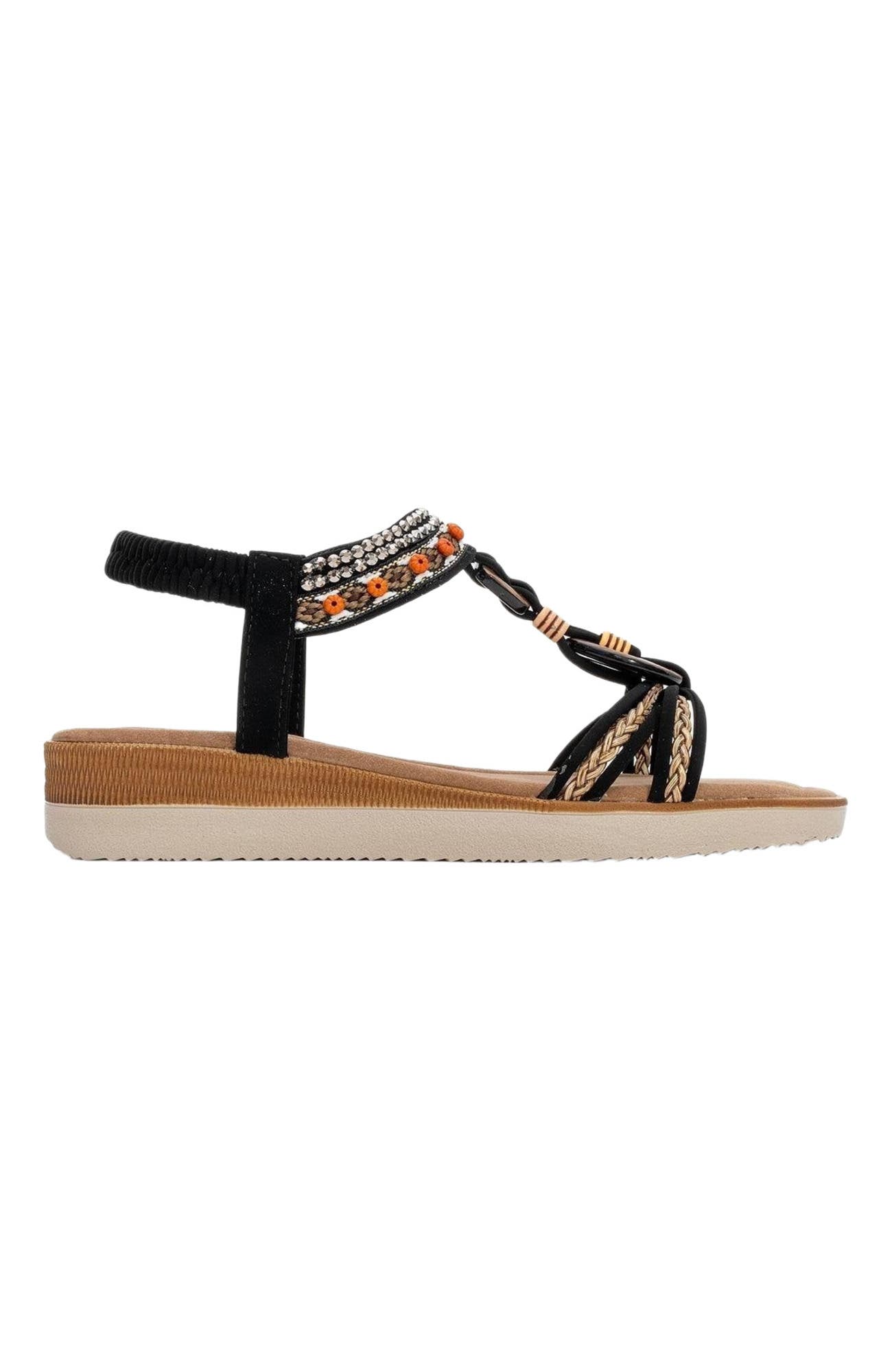 Prologue Shoes CHER Braided Strap Sandal, Alternate, color, Black Faux Leather