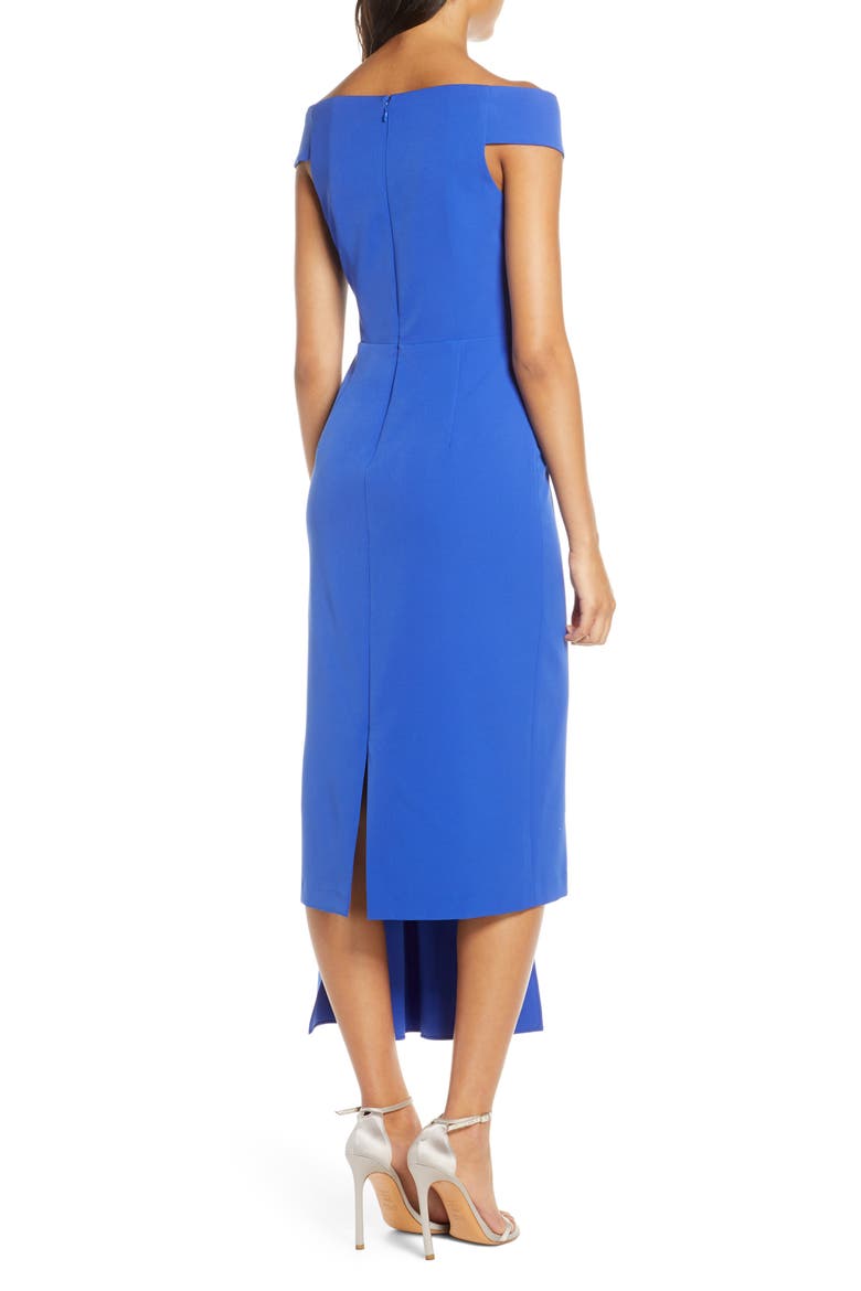 Off the Shoulder Asymmetrical Cocktail Dress, Alternate, color, COBALT
