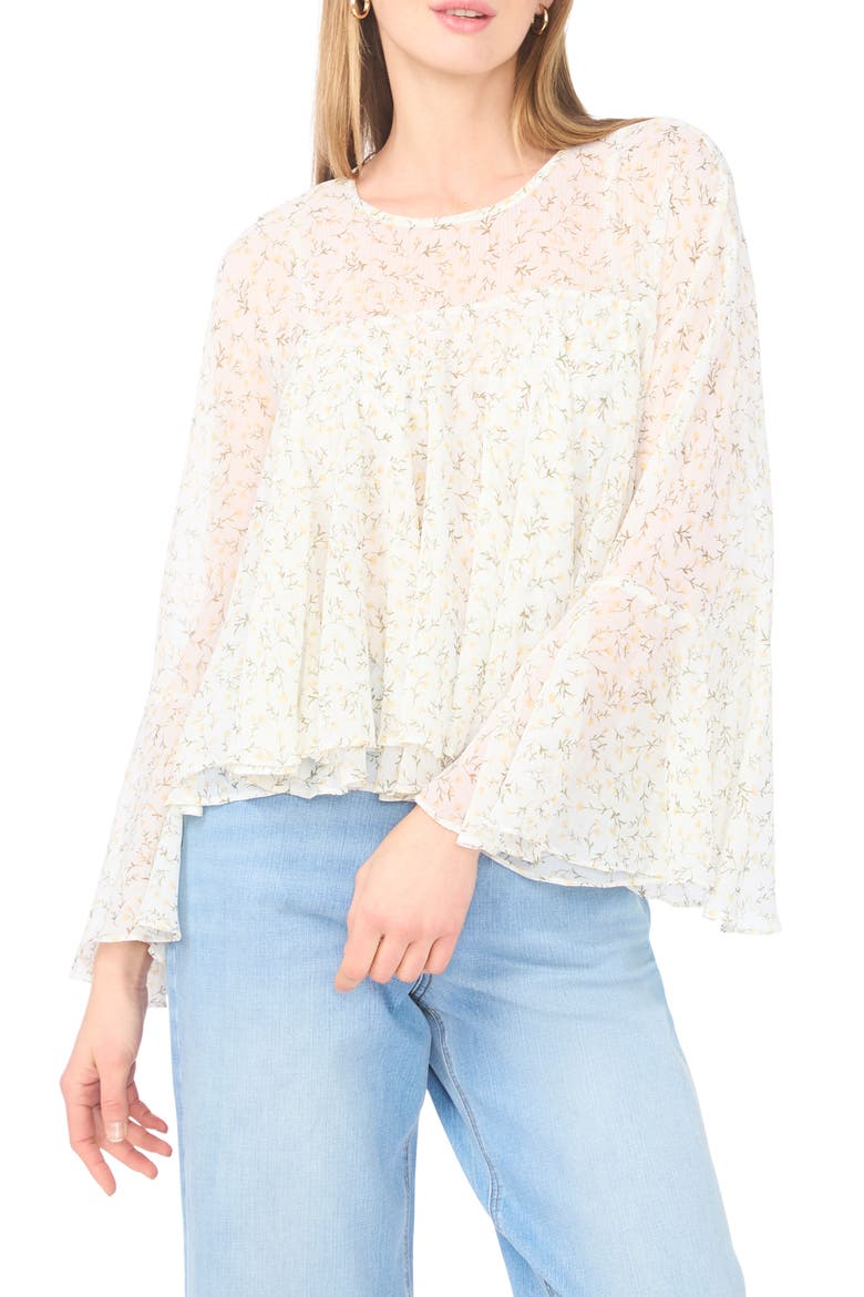 Floral Long Bell Sleeve Ruffle Top, Main, color, PASTEL YELLOW