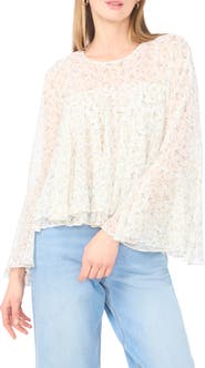 1.STATE Floral Long Bell Sleeve Ruffle Top
