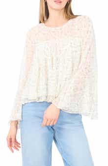 1.STATE Floral Long Bell Sleeve Ruffle Top