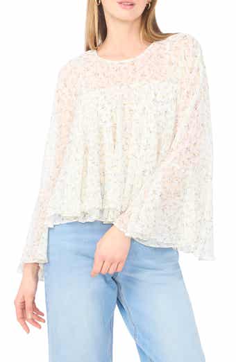 1.STATE Floral Long Bell Sleeve Ruffle Top